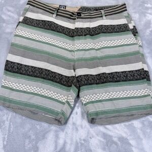 Volcom Graphito Shorts Mens 34 (36) Green Grey Striped Geometric A0931403 Cotton